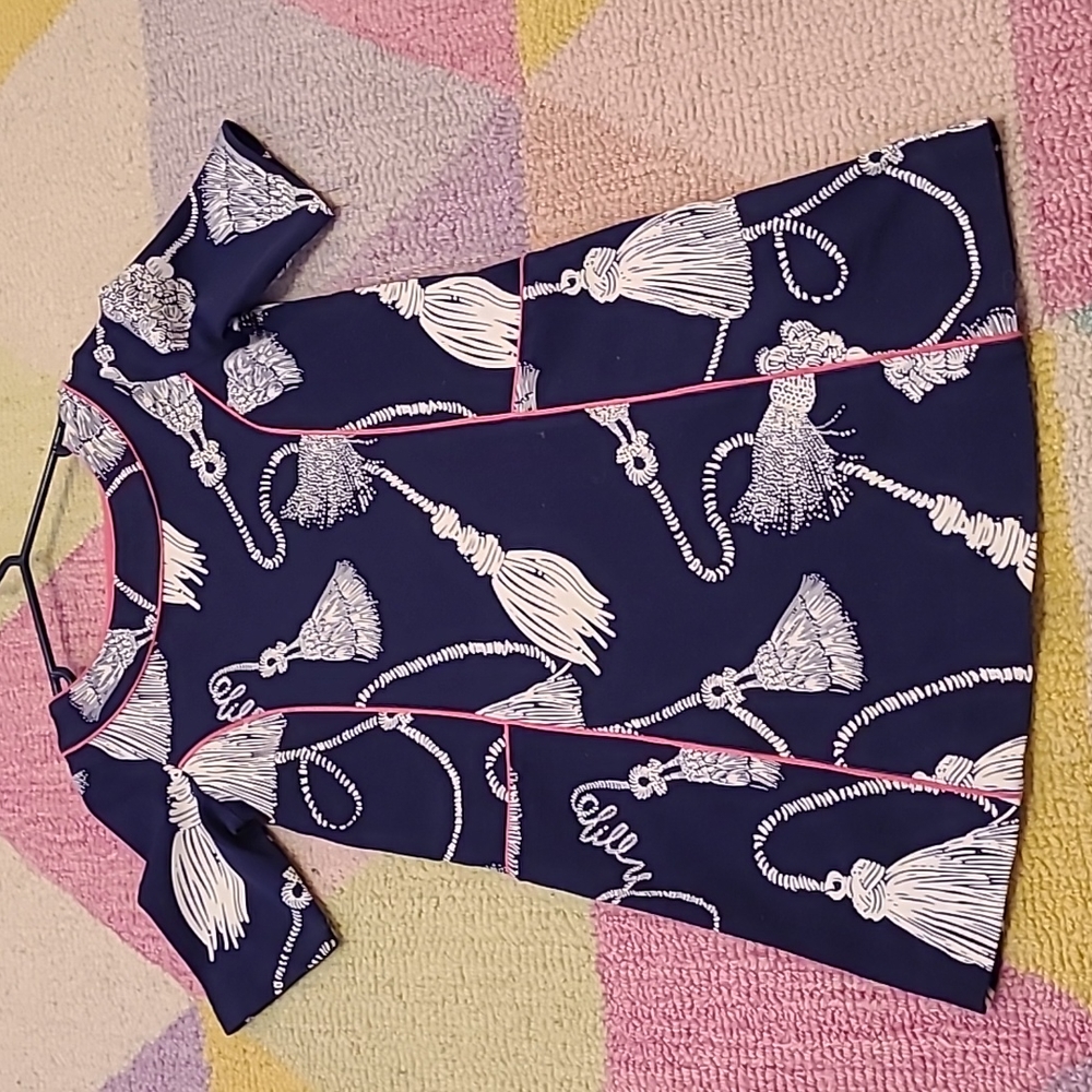 Lilly pulitzer girls medium dress navy tassels pink